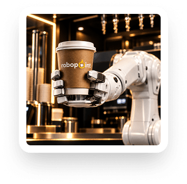 Robot hand holding a coffee cup