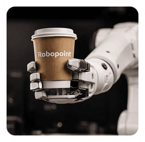 Robot hand holding coffee cup